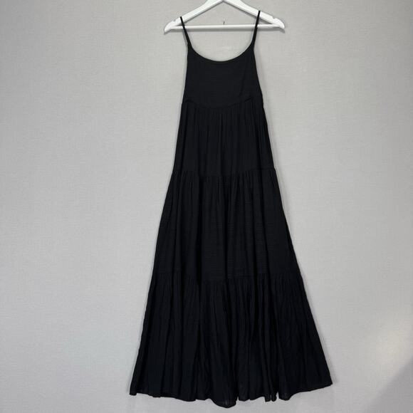 L*SPACE Santorini Maxi Dress Womens Medium Black Tie Back Tiered Sundress Resort - Picture 2 of 12